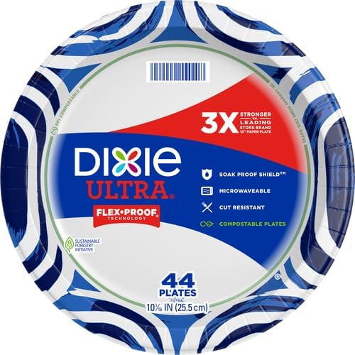 Dixie Paper Plates - Heavy Duty 10 Inch, 44 Count | 3X Stronger & Microwave-Safe | Soak-Proof