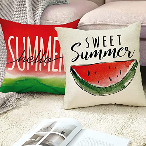 Summer Watermelon Throw Pillow Covers 20x20 Set of 4, Farmhouse Cushion Cases