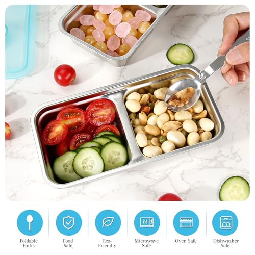 2-Pack Stainless Steel Snack Containers with Lids & Forks - Blue