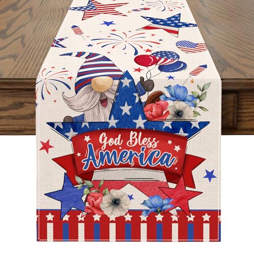 Patriotic 4th of July Table Runner - 72 Inch Linen Decor