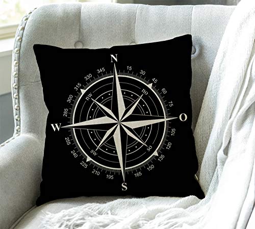 Compass Rose Throw Pillow Cover 18x18 Inch Cotton Linen