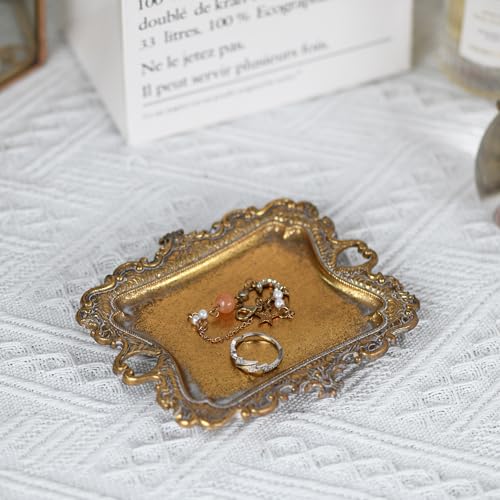 Gold Ring Holder Jewelry Dish - Elegant Trinket Tray for Rings