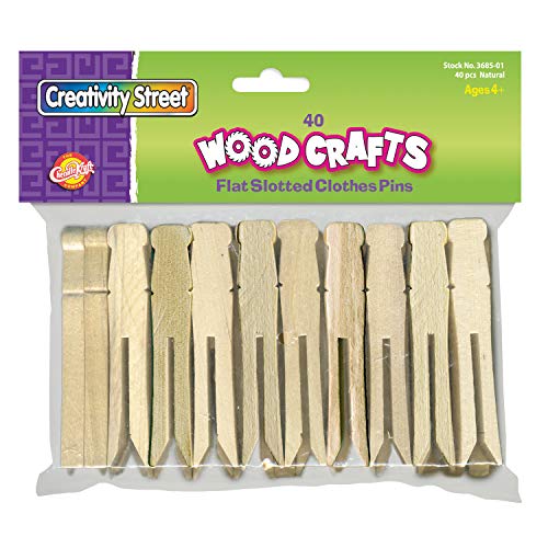 Chenille Kraft 3.75-inch Flat Slotted Clothespins - Pack of 40 Natural Wood Craft Pins
