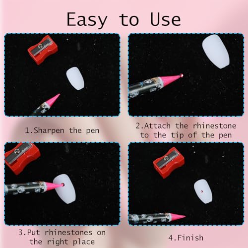 Prasacco 4 Pcs Rhinestone Picker Wax Pencil Set with Sharpener for Nail Art