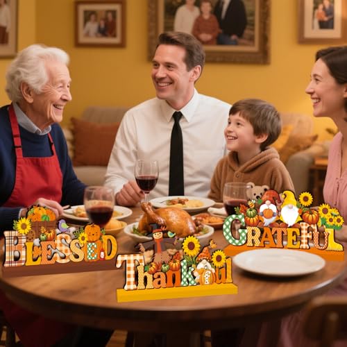 Fall Pumpkin Wooden Centerpieces Set for Thanksgiving Home Decor 3pcs