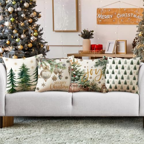 NIGHTWISH Christmas Pillow Covers Set of 4 - 18" x 18" Green Holiday Decor
