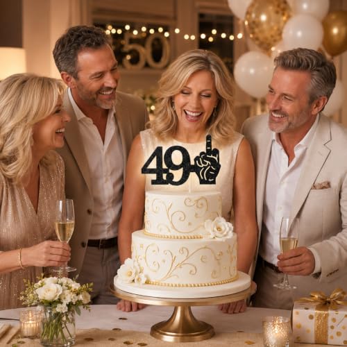 Funny 49+1 Black Glitter 50th Birthday Cake Topper