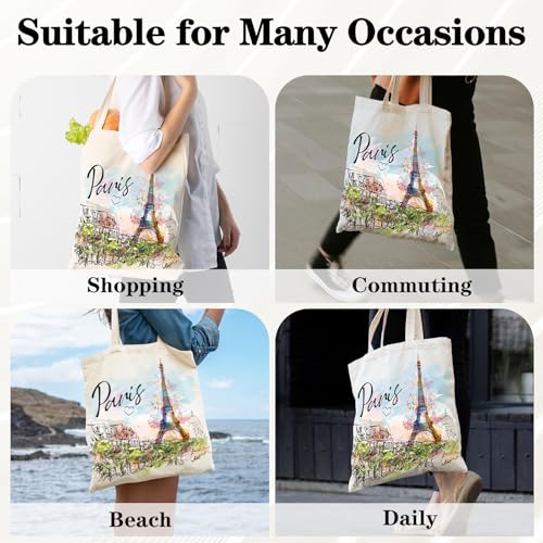 VeloKomo Paris Travel Canvas Tote Bag - Large Reusable Shopping Handbag