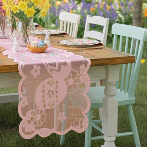 Elegant Pink Easter Lace Table Runner - 70.9x13.4 in