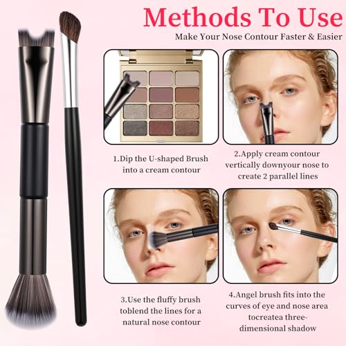 Matwsec Dual-Ended Nose Contour Brush Set, 3PCS Angled Makeup Brushes