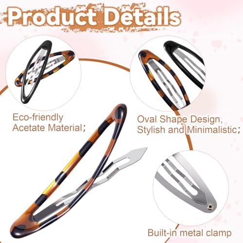 SmallCat 4 Pcs Oval Metal Snap Hair Barrettes, Non-Slip Hair Clips