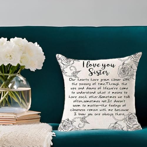 Best Sister Throw Pillow Cover - I Love You Sister, 18x18 Inch