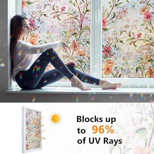 Ranzdn Stained Glass Window Privacy Film, Cosmos Pattern, 17.5" x 78.7"