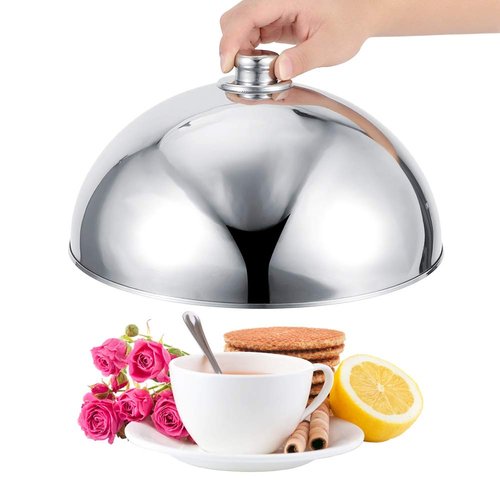 Dish Cover Lid, Polished Stainless Steel Food Serving Cover Cloche Dome Plate for Hotel Buffet Restaurant (12.5 inch silver tripod)