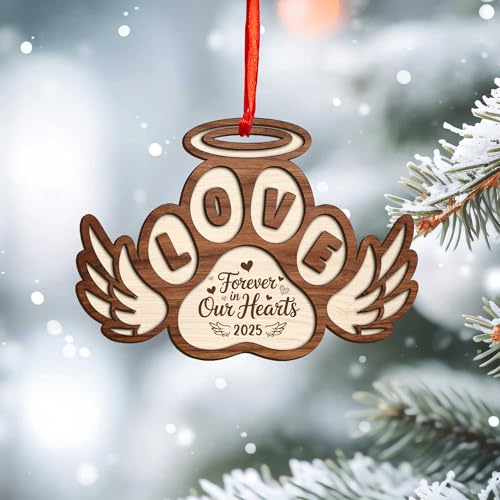 Pet Memorial Ornament 2025 – Wooden & Acrylic Paw Print Keepsake