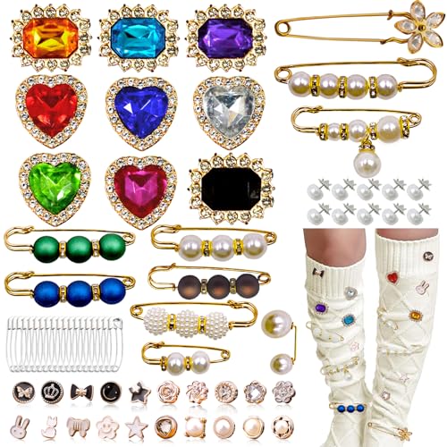 68-Piece Junk Sock Charms Kit - Gold Brooches & Pins for Women