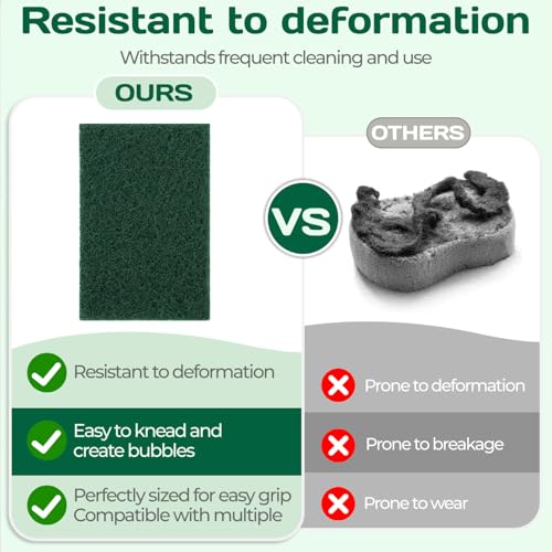 OLLBIT Heavy Duty Scouring Pads - 10 Pack Green Scrubbers for Kitchen & Bath