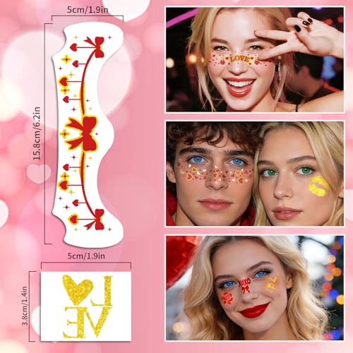 Valentine's Day Temporary Tattoos - 28 PCS Waterproof Face Freckles & Love Stickers