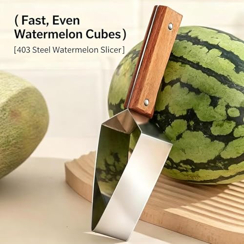 Stainless Steel Watermelon Cutter with Wooden Handle - Fruit Slicer Tool