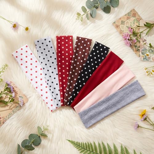 Snuviax 8 Pack Classic Polka Dot Fabric Headbands for Women Non-Slip