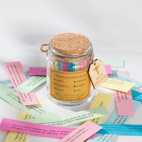 Bible Verse Jar with 96 Color-Coded Scripture Cards in Glass Cork Bottle