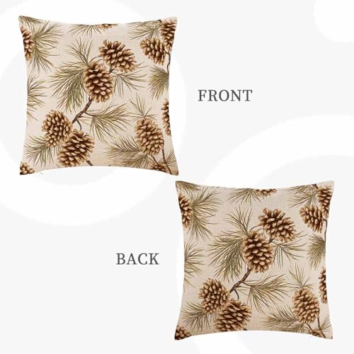 IBILIU Pine Cones 18x18 Throw Pillow Cover - Cotton Linen Cushion