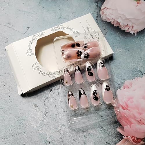 Brown French Tip Almond Press on Nails 3D Coffee Bean False Nails