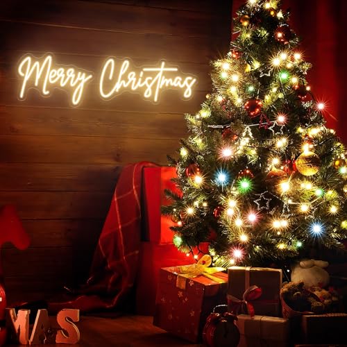 Large 26 Inch Merry Christmas Neon Sign - Warm White Acrylic Wall Decor, USB Dimmable LED Lights for Holiday Parties