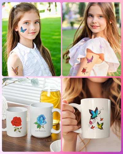 Watercolor Flower and Butterfly Temporary Tattoos - 100 Pack Waterproof Fake Tattoo Stickers for Women and Girls