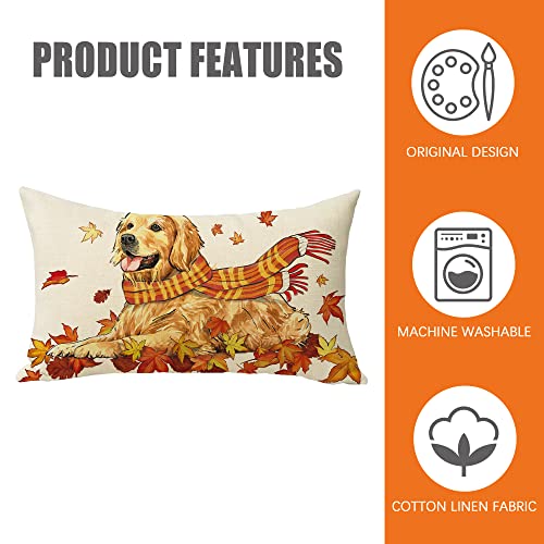 Golden Retriever Fall Decorative Lumbar Pillow - 20" x 12"