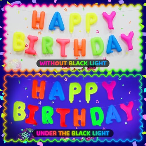 Glow in the Dark Happy Birthday Balloons - 16 Inch Neon Party Decor