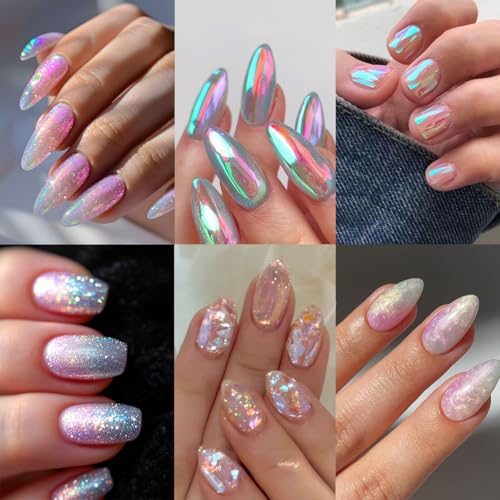 OSTTMA 10PCS Aurora Nail Foil Transfer Stickers Holographic Mermaid Design