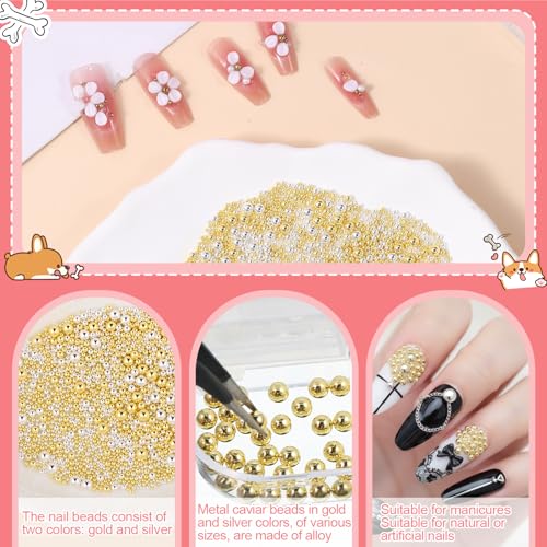 Bruislard 24-Piece Nail Art Chains and Beads Set - Gold and Silver Manicure Accessories