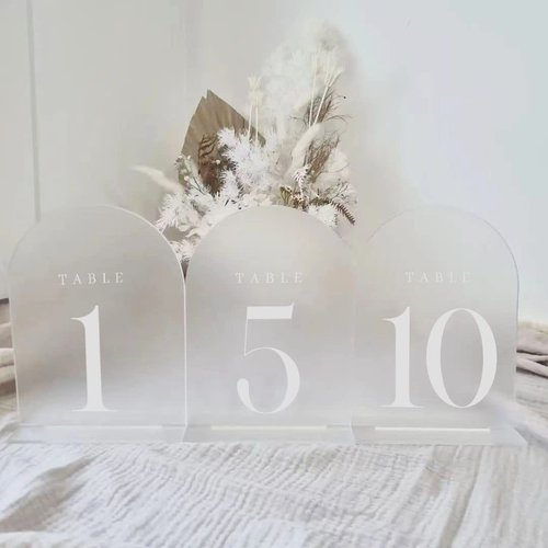 JINMURY Frosted Arch Table Numbers 1-20 for Wedding, 20 Pack 5x7 Acrylic Signs With Holder, Perfect for Centerpiece Decoration