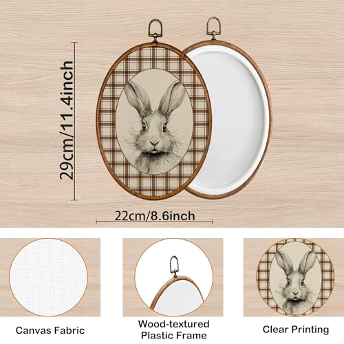 KSDUT Framed Rabbit Nursery Wall Art - 8.6"x11.4" Oval Decor