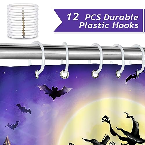 Bonhause Halloween Shower Curtain - Scary Witch & Pumpkin Design, 72x72 Inch Waterproof Polyester