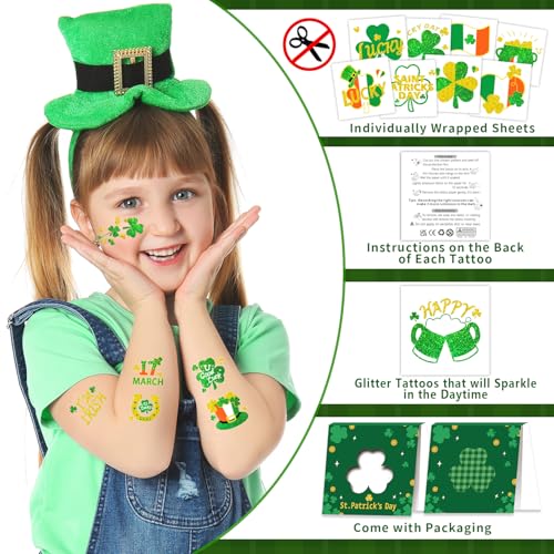 St. Patrick's Day Glitter Temporary Tattoos - 95 Styles Shamrock Fake Tattoos
