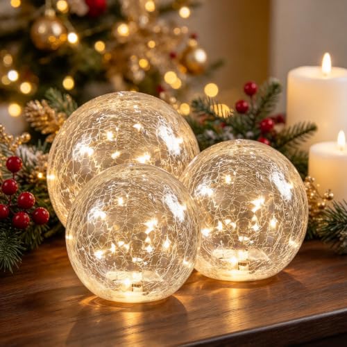 Battery Operated Crackle Globe LED Lamp No Timer - Gold Mercury Finish
