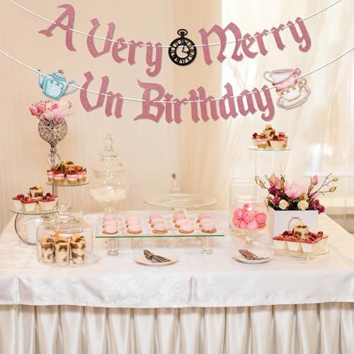 A Very Merry UnBirthday Glitter Banner - Wonderland Party Decorations