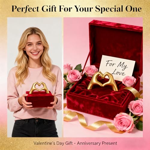 Gold Mini Heart Hands Sculpture - 2 Pack Modern Decoration