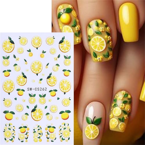 TailaiMei Fruit Nail Stickers - Self-Adhesive Fruit Nail Art Decals 5 Sheets