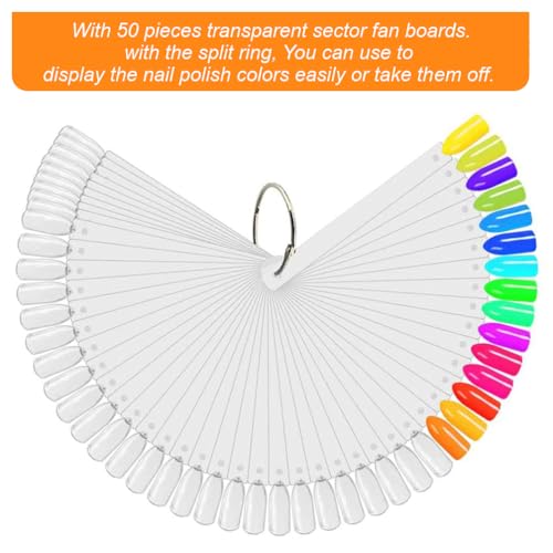 JASSINS 50Pcs Clear Nail Swatch Sticks and Polish Display Tips with Ring