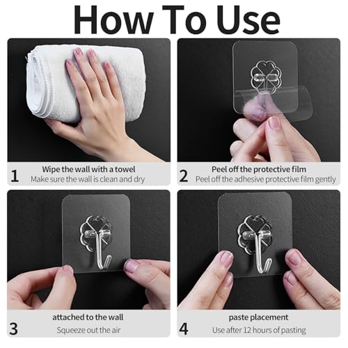 12 PCS Transparent Adhesive Wall Hooks - Heavy Duty Damage-Free Hangers