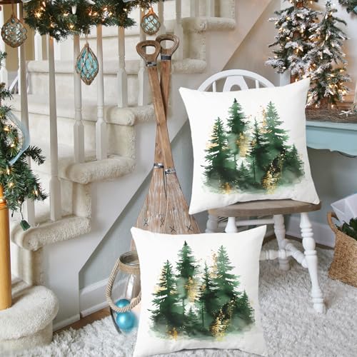 Artmag Christmas Pillow Covers Set of 2, 18x18 Inch Green Gold