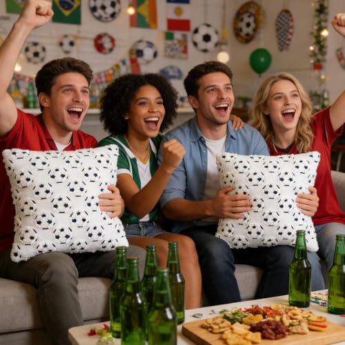 Soccer Throw Pillow Covers 18x18 Set of 2 - Plush Embroidered Sport Decor