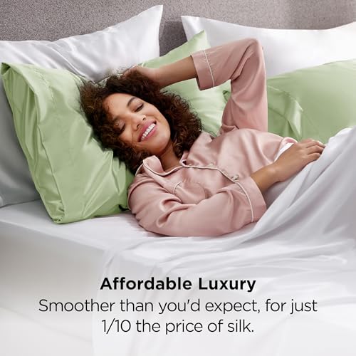Bedsure Satin Pillowcase Set of 2 - Standard Size 20" x 26" in Sage Green