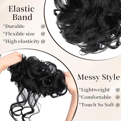 HotPro Messy Hair Bun Scrunchies 2-Piece Synthetic Updo Extension Jet Black
