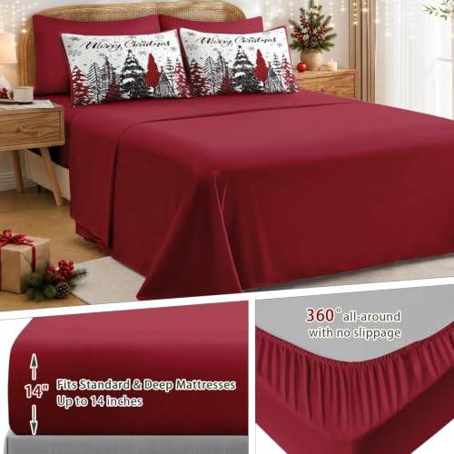 Queen Christmas Quilt Set with Tree Plaid Pattern - 7 Pieces Winter Bedding - Variation: Christmas Trees 1