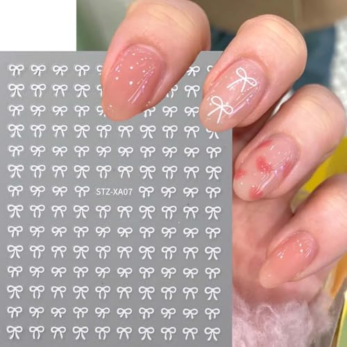 Valentine Bow Nail Art Stickers 3D Self Adhesive Pink White Blue Decals