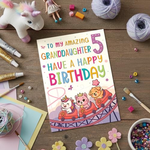 5th Birthday Card for Granddaughter - Rollercoaster Theme A5 Greeting Card